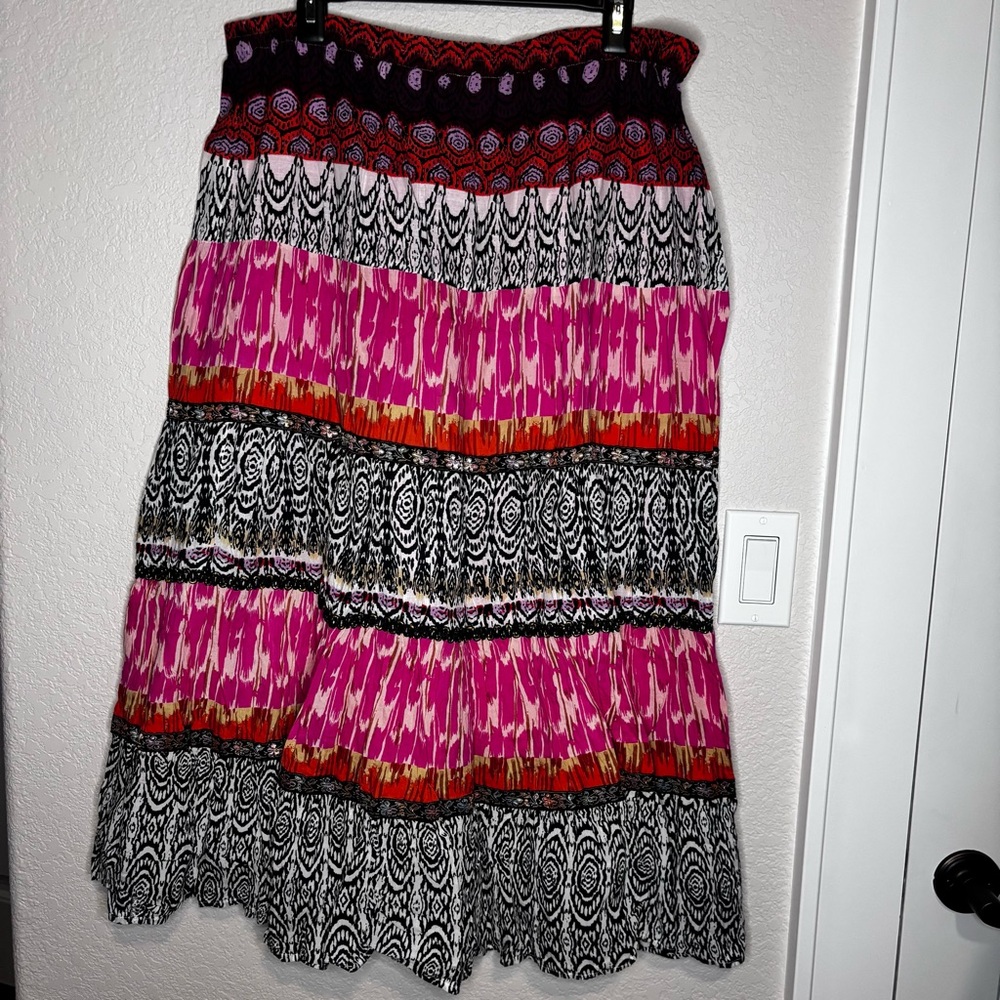 Valerie Stevens Multicolor Boho Broomstick Tiered Skirt